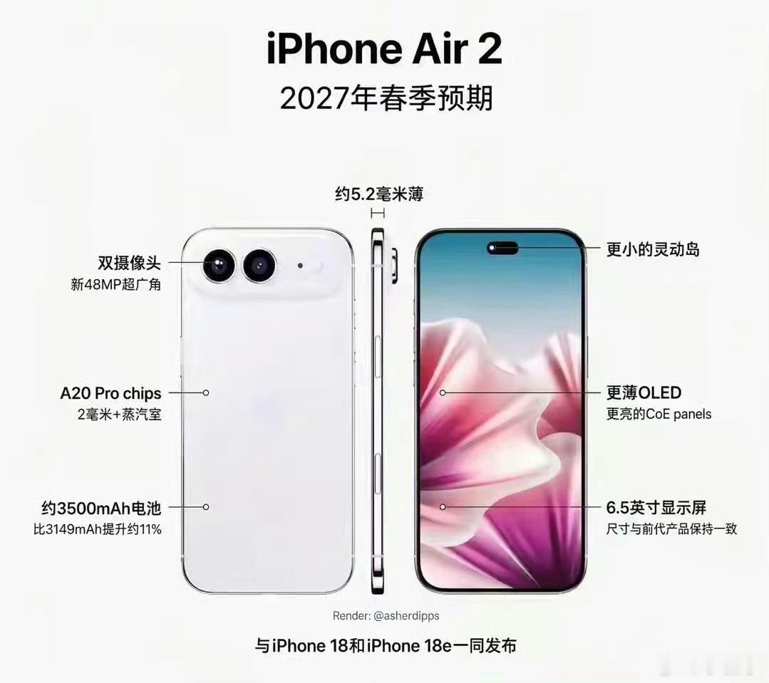 曝iPhoneAir2补齐一代短板 二代iPhone Air改了双摄像头，增大了