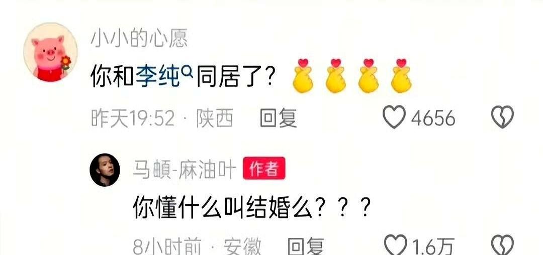 马頔的回应，直接把人给整不会了。

11月底有网友傻乎乎问他俩是不是同居，马頔直