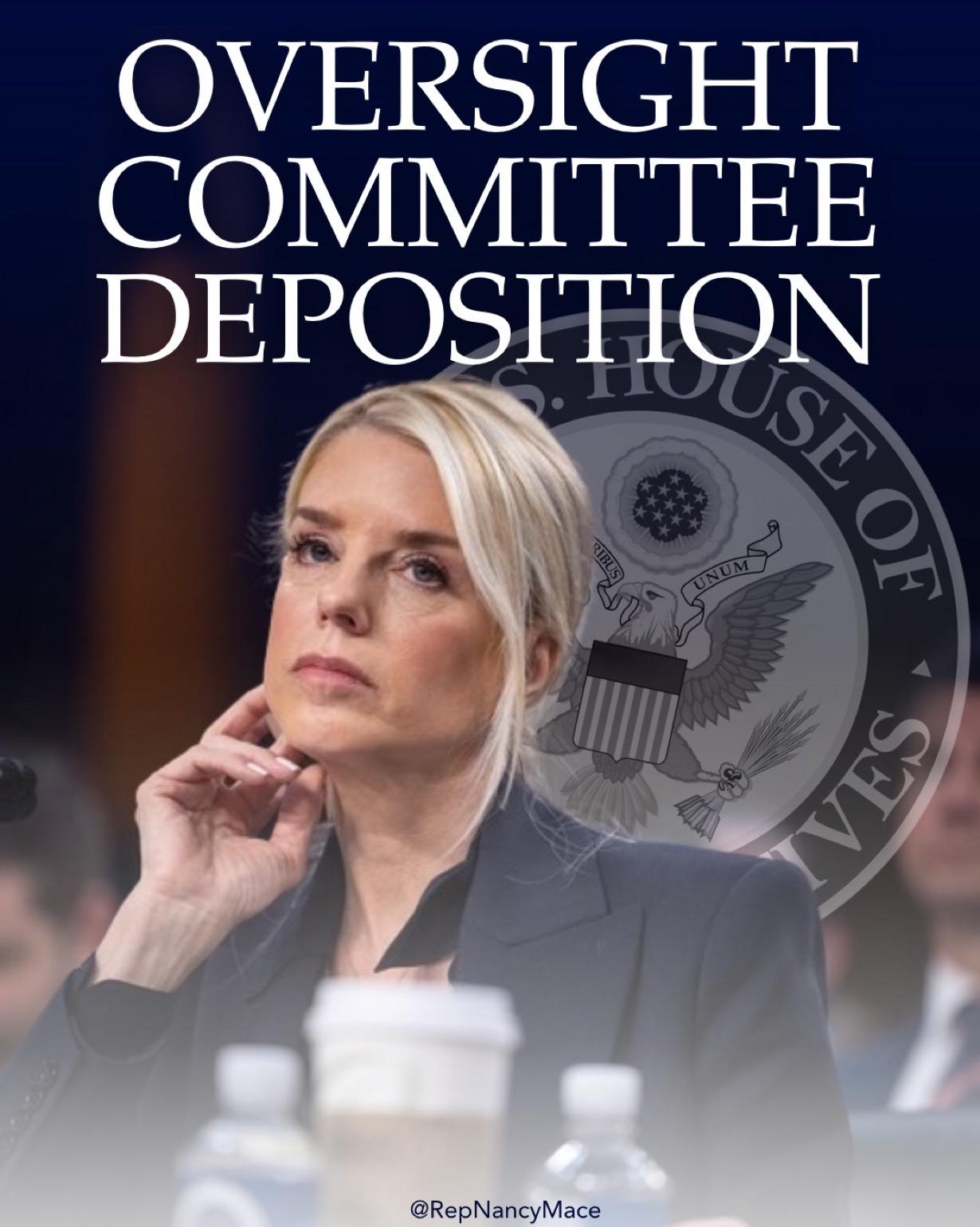 美国南卡罗来纳州众议员南希.梅斯：

“监督委员会已正式向司法部长帕姆·邦迪发出