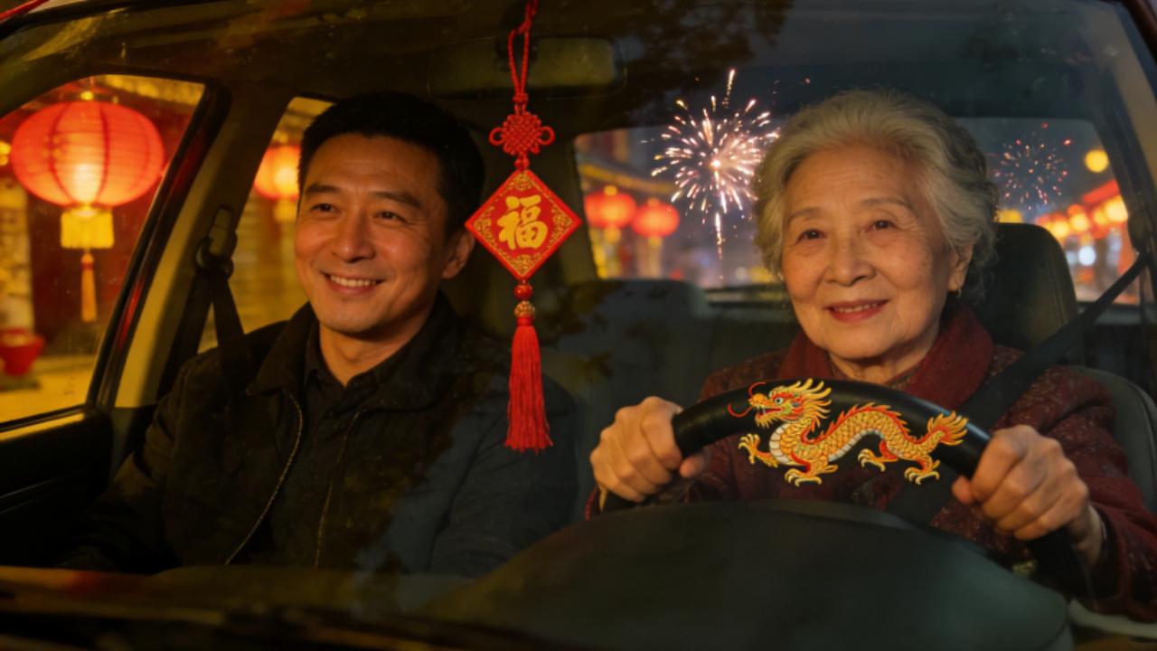 李亚鹏春节小酌后，83岁母亲驾车接回家，网友：最暖年味是妈妈的守护
 
春节团圆