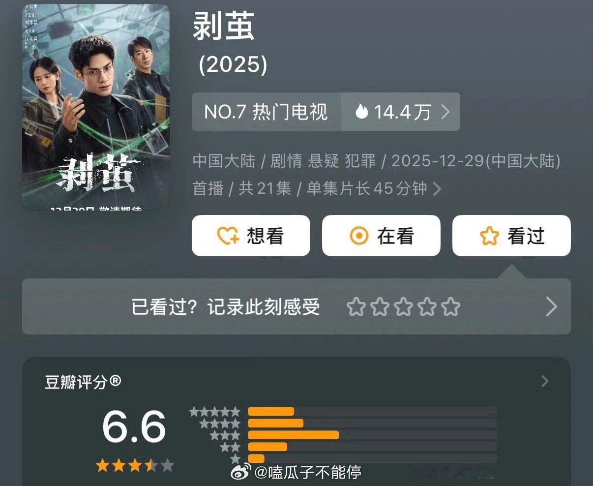 罗云熙剥茧豆瓣开分6.6分，这个分数合理吗？ 