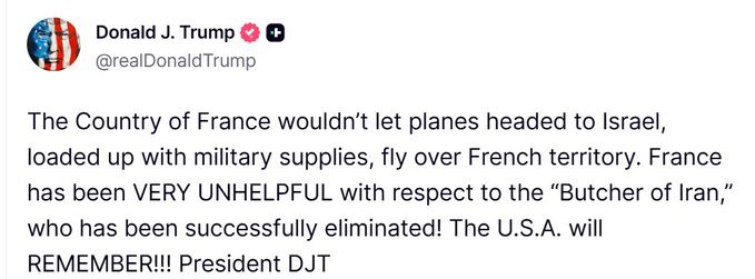 阿川愤怒：法国竟然不允许满载军用物资飞往以色列的飞机飞越法国领空。法国对美伊战争
