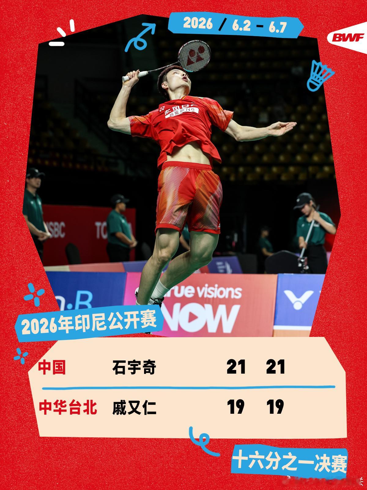 2026年印尼羽毛球公开赛 首日赛况🔥石宇奇2-0戚又仁石宇奇战胜戚又仁，晋级