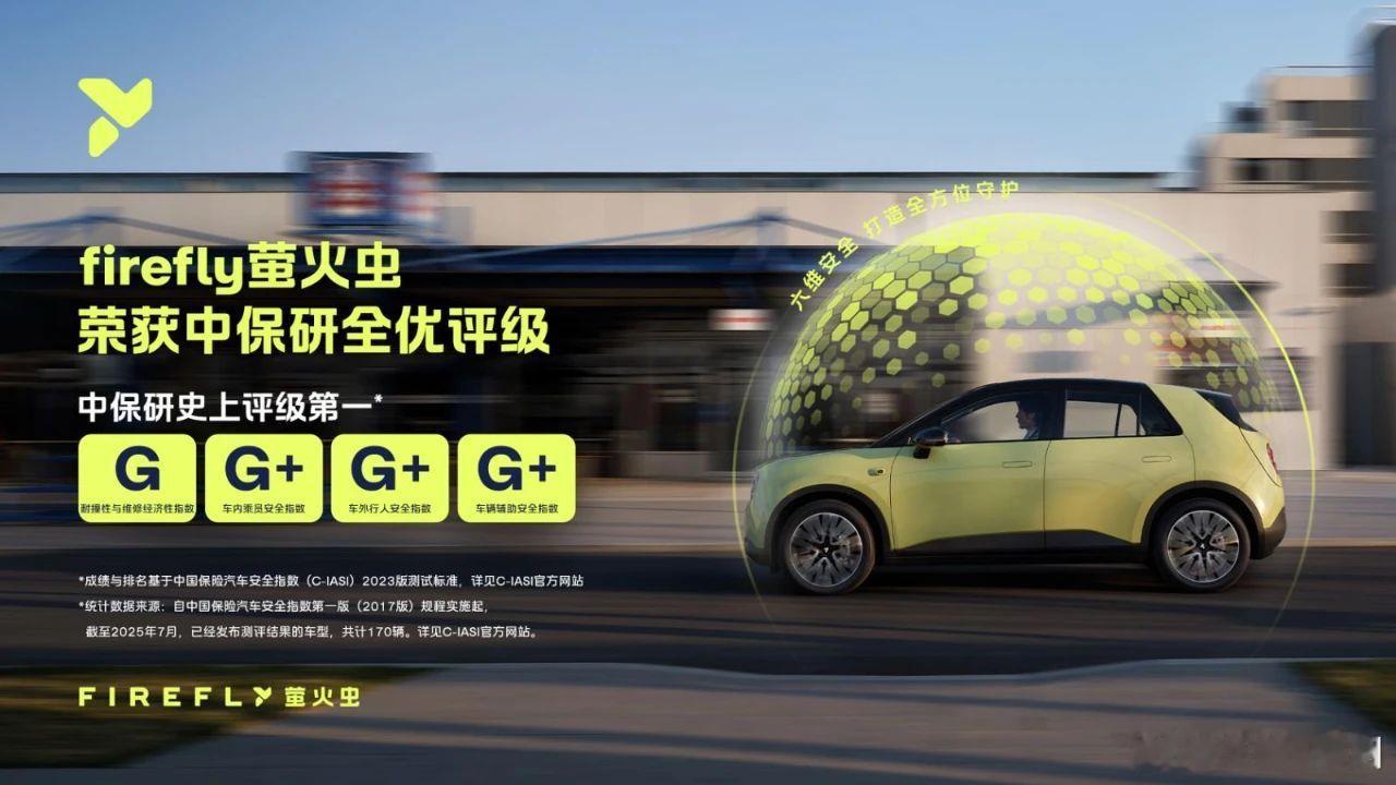 小型纯电车 firefly 萤火虫在中保研测试中斩获六项 G + 评价，成为测试