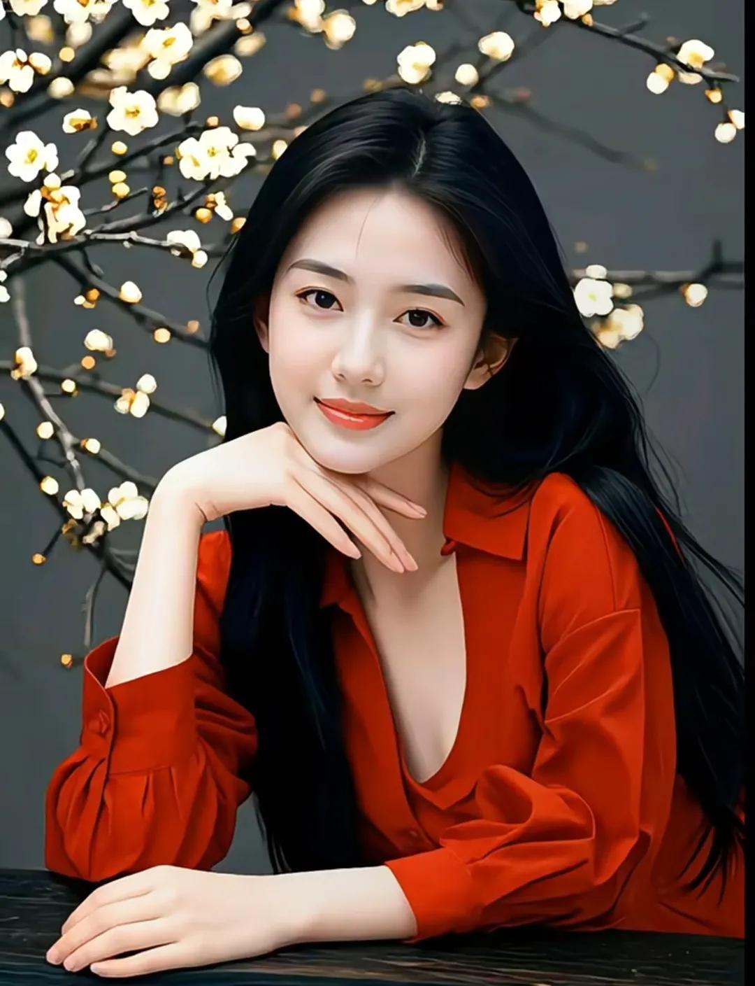 春日少女，花海中微笑美女鲜花朵朵开 美丽绝伦佳人
