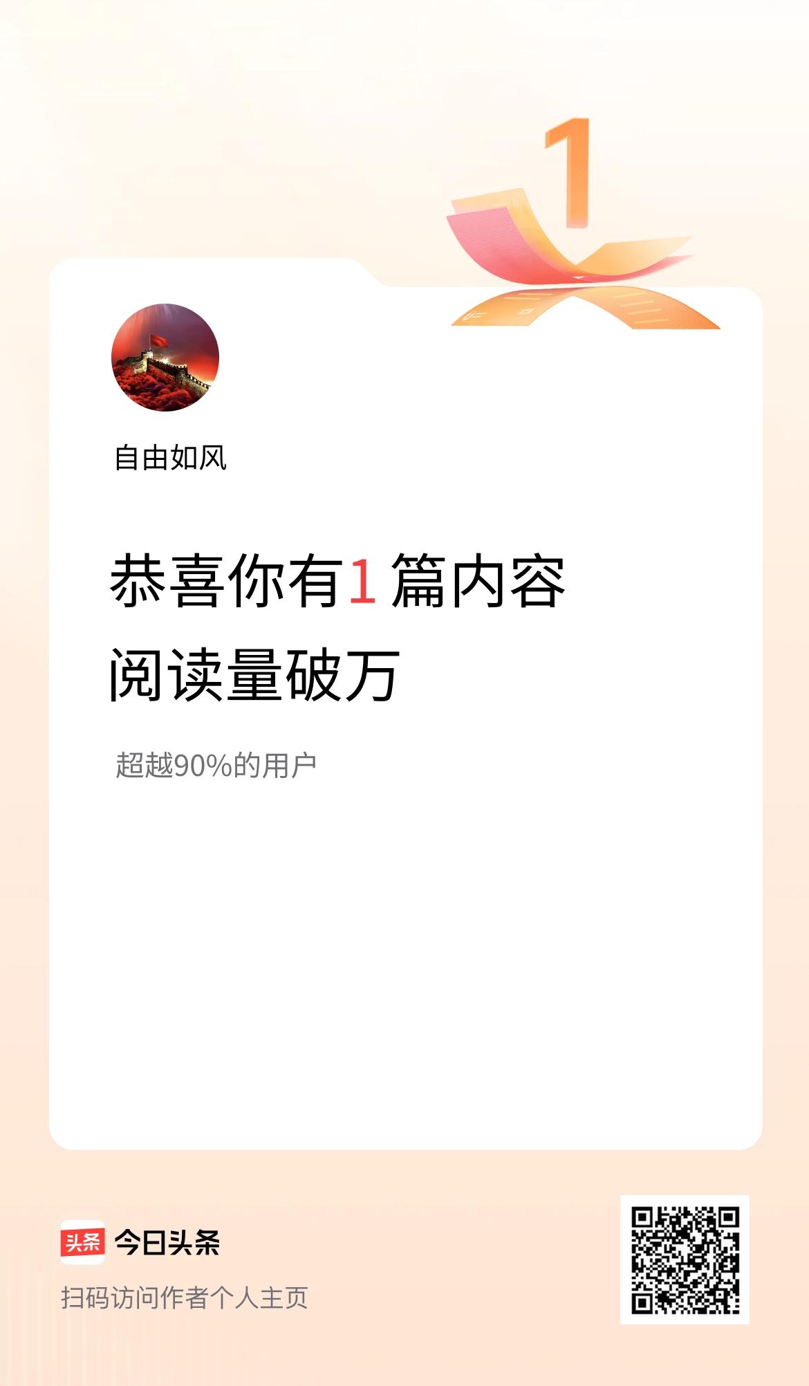 我在头条有1篇内容阅读破万了！