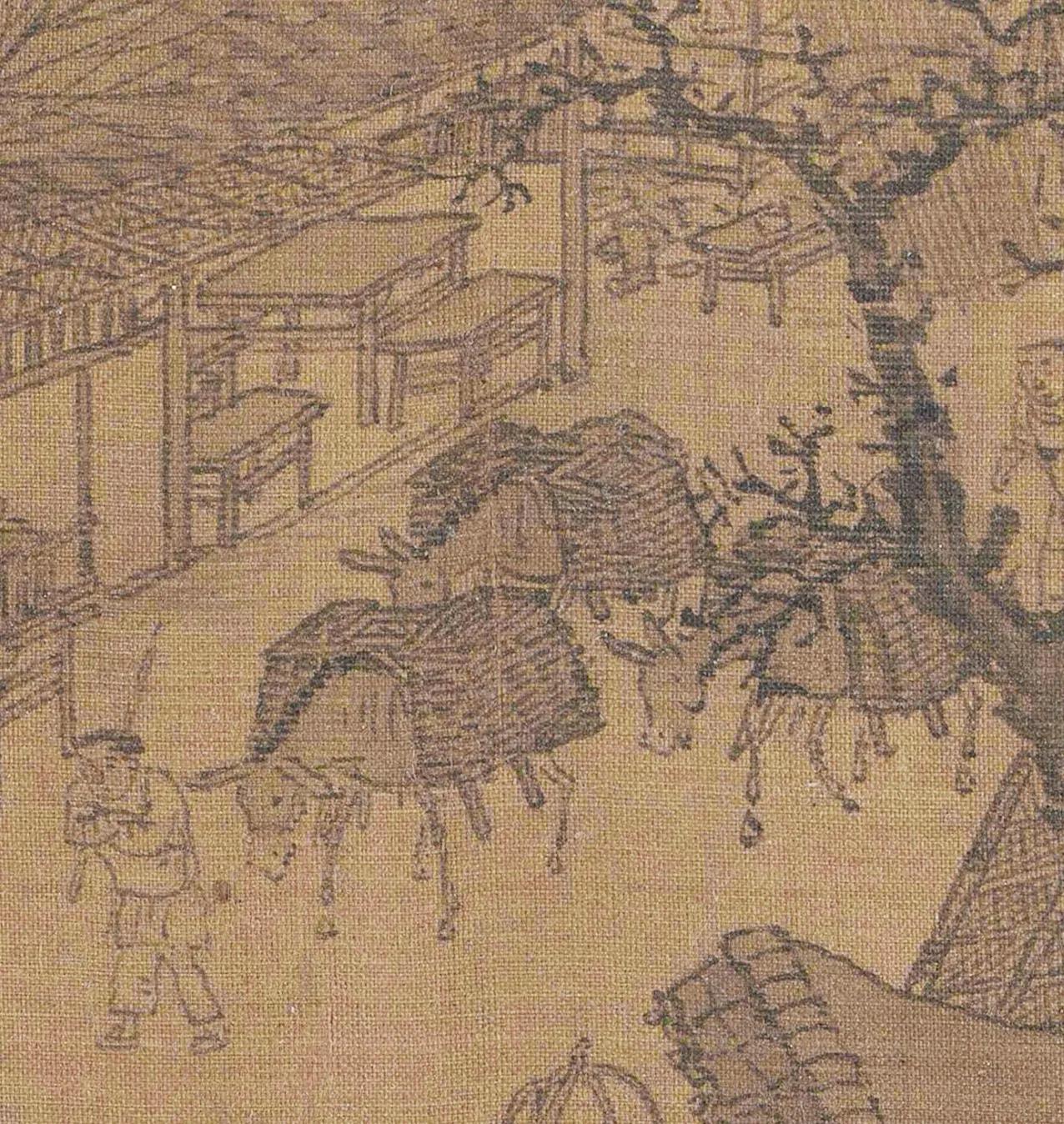 驴驮筐（驮垛/驮笼），宋代市井书面统称驮垛、驮搭，民间口语叫驮筐、驮笼；《东京梦