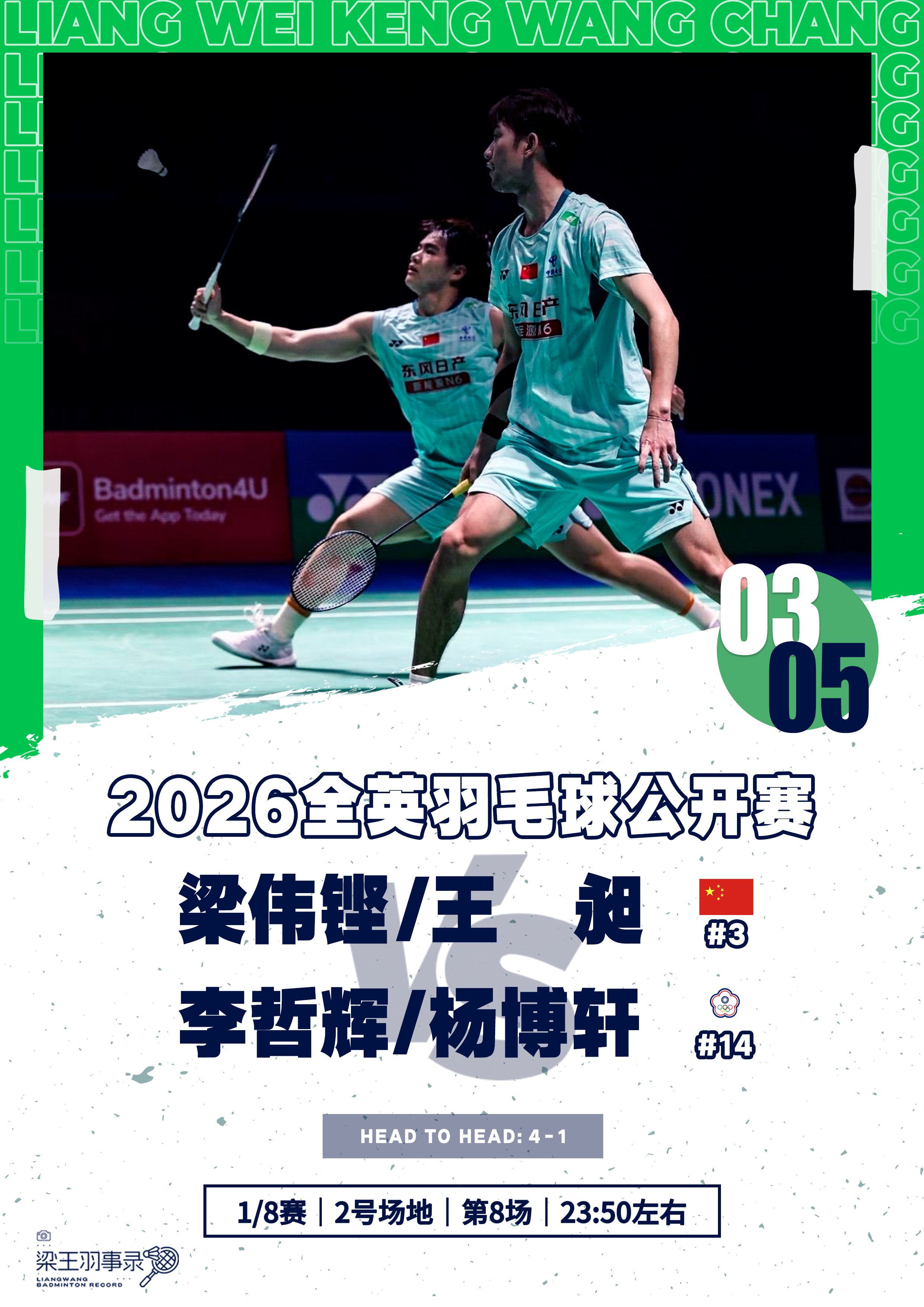 梁王驾到梁王组合 梁王加油 - 赛程预告 -2026全英羽毛球公开赛202603