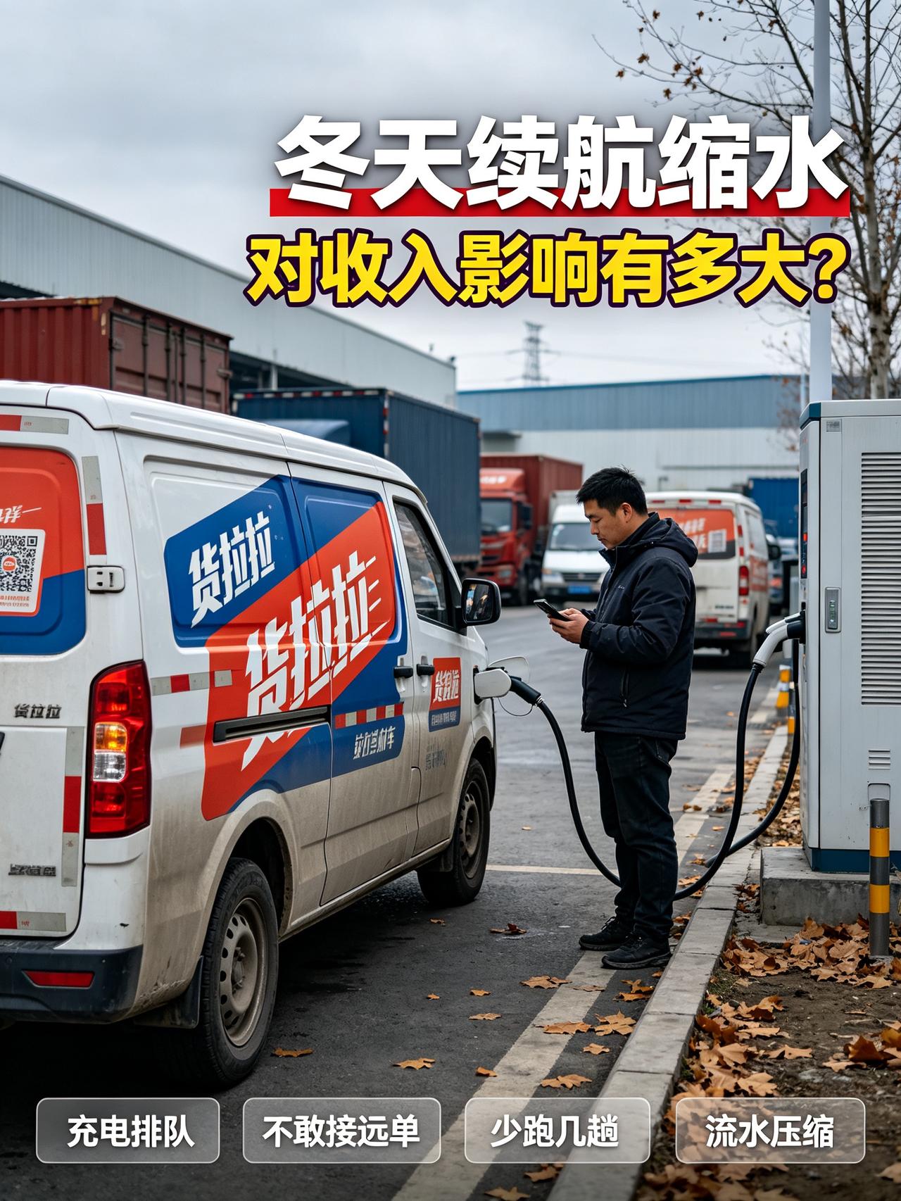 冬天开新能源货车跑货拉拉，看着电费便宜，续航直接打7折。

气温一低，原本200