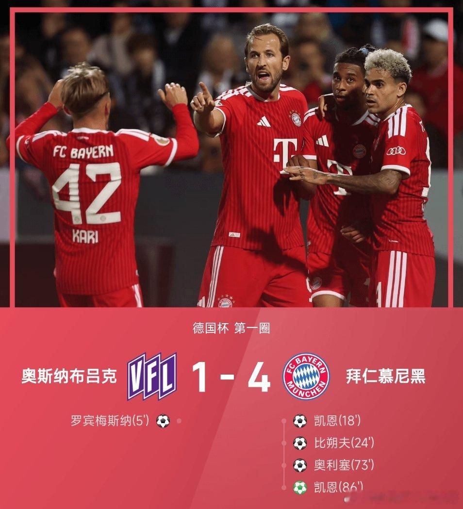 德国杯首轮上演逆转大戏！09月03日，26‑27赛季德国杯首轮，拜仁客场4‑1逆