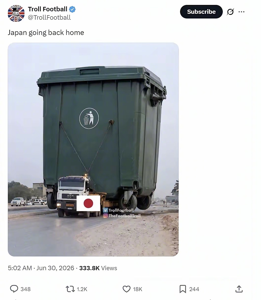 图片刷爆外网，日本队回家。 