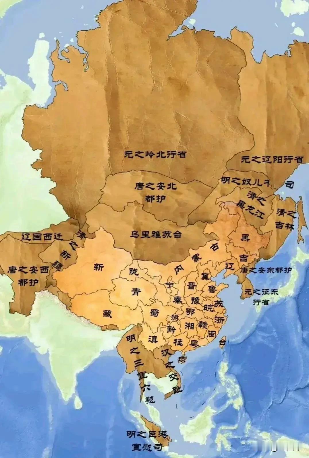 我国历代疆域叠加，真壮观，理想版图中国历代疆土 历代国土 曾经中国的版图