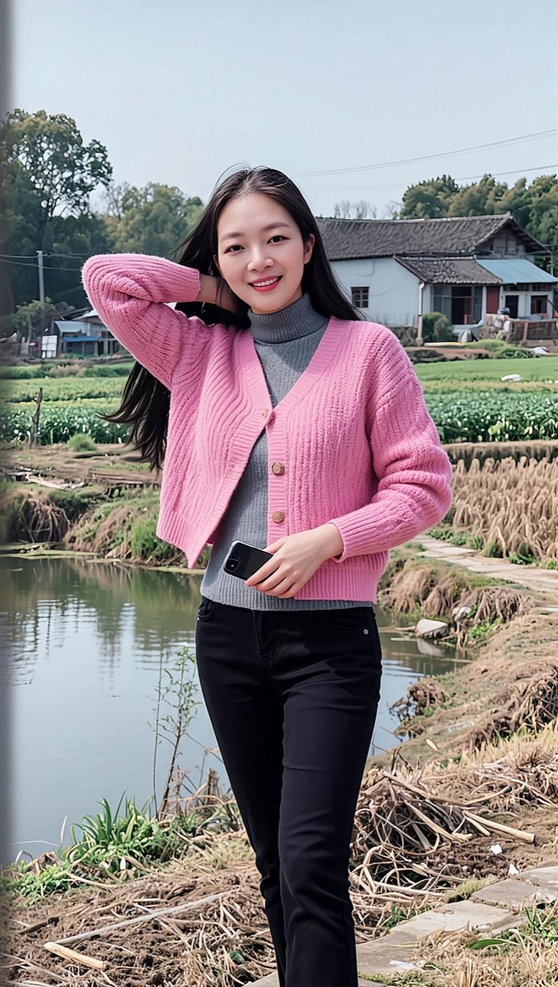 AI简约田园风 时尚写真清纯甜美 高级感穿搭 农村生活