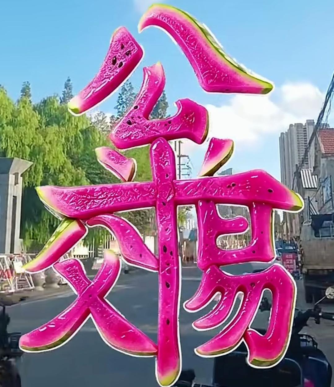西瓜片拼成的大字真显眼！这字真有艺术几个字呢，几个字呢？读出来听一下。[作揖][