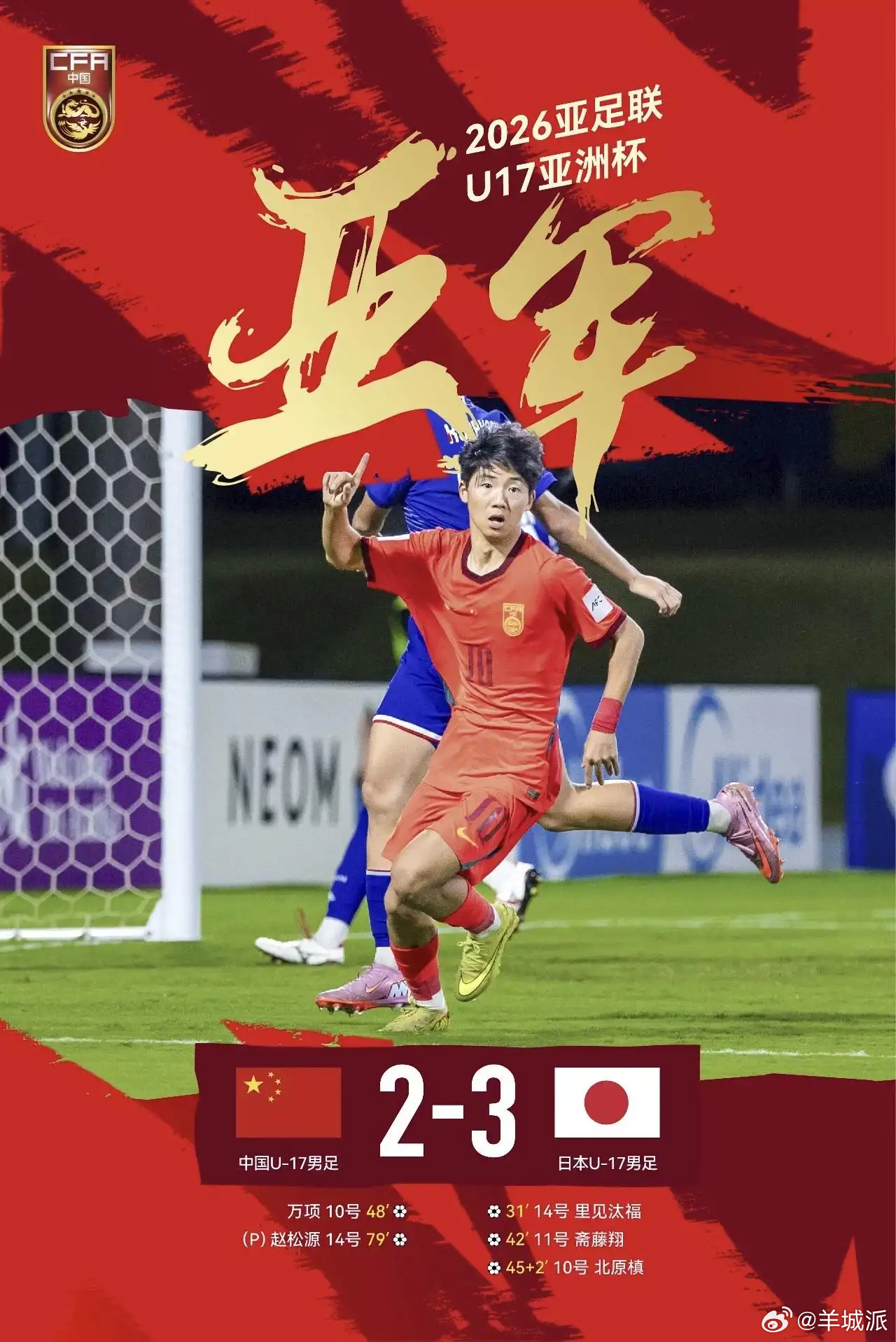 【虽败犹荣！中国男足获得U17亚洲杯亚军，2比3惜败日本队】北京时间5月23日凌