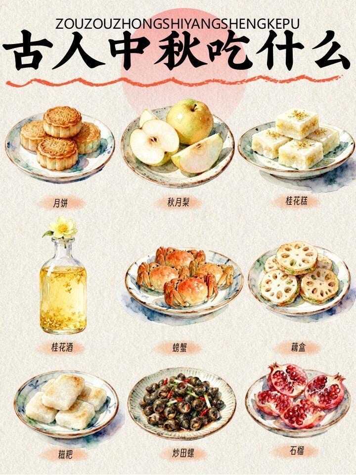 中秋的100种喜悦中秋赏月吃月饼的传统自古就有，但老祖宗的餐桌比我们想象的更丰盛