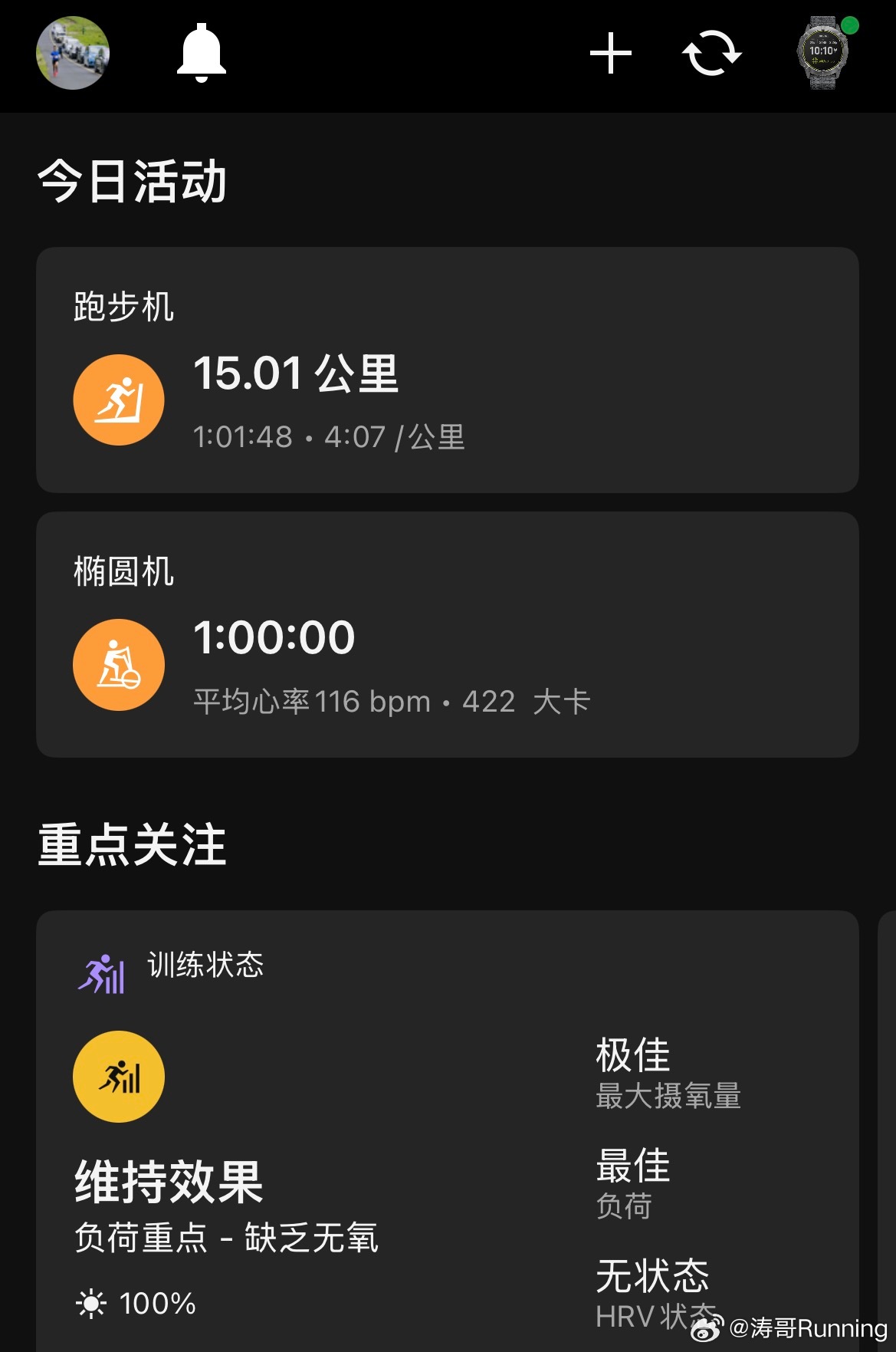 泡在健身房的半天，椭圆机1小时跑步机15km🏃力量训练1小时🏋️跑步