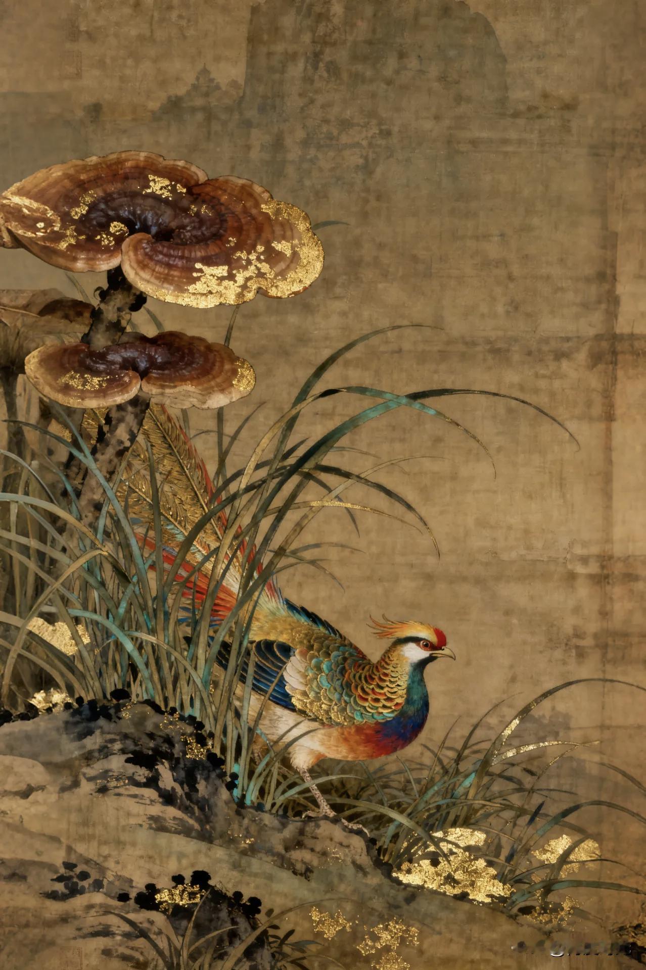 灵芝孔雀
组合听来奇妙
灵芝模样神秘
纹理色泽独特
象征吉祥长寿
孔雀美丽高贵