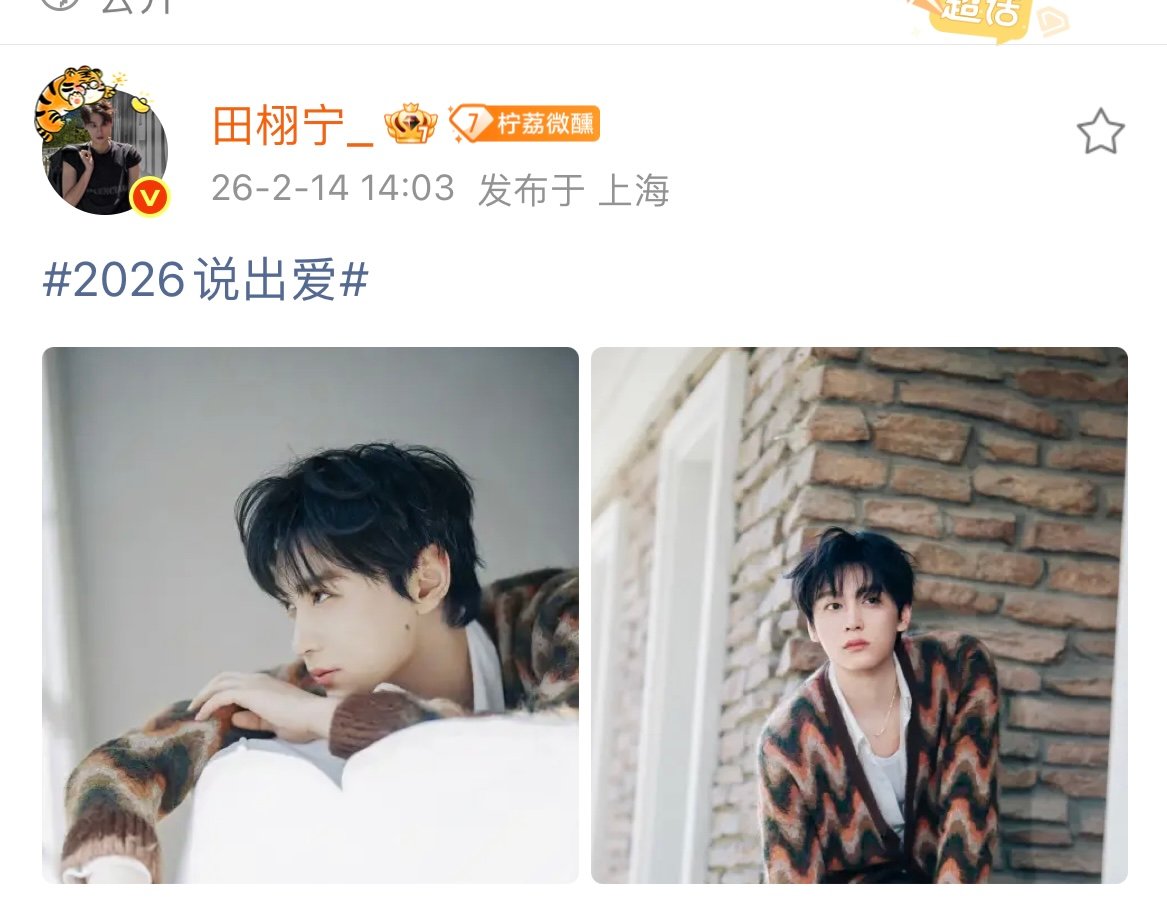 田栩宁2026说出爱田栩宁情人节营业写真大片居家慵懒男友风好帅 