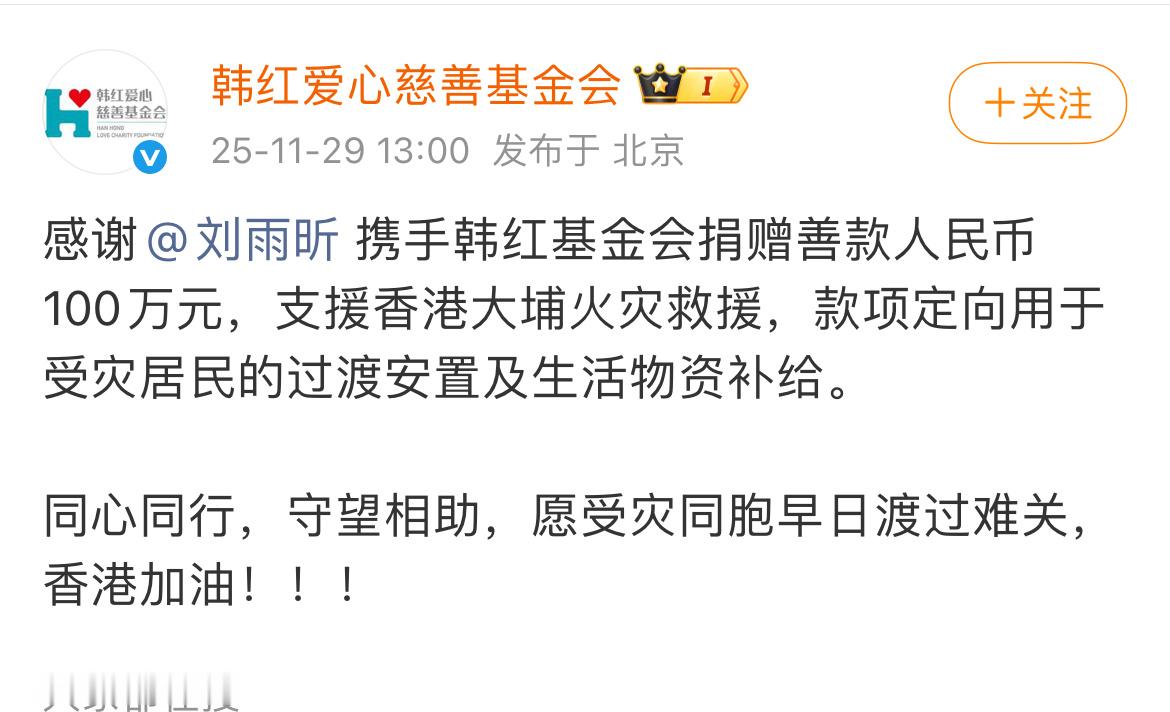 刘雨昕向香港捐款100万！正能量艺人🫶🏻 