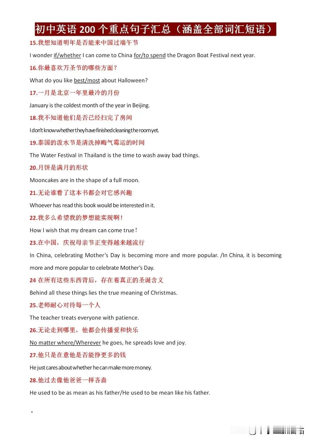初中英语200个重点句子，每天读一遍，20天搞定1600个初中词汇！
初中英语2