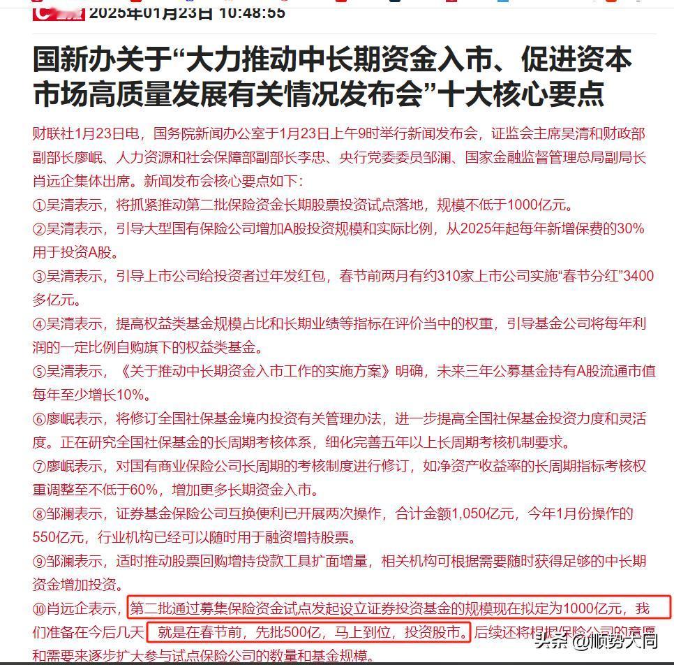 临近春节收官，市场迎来了缩量上涨，究其原因，大概率是昨天公布的500亿投资股市的