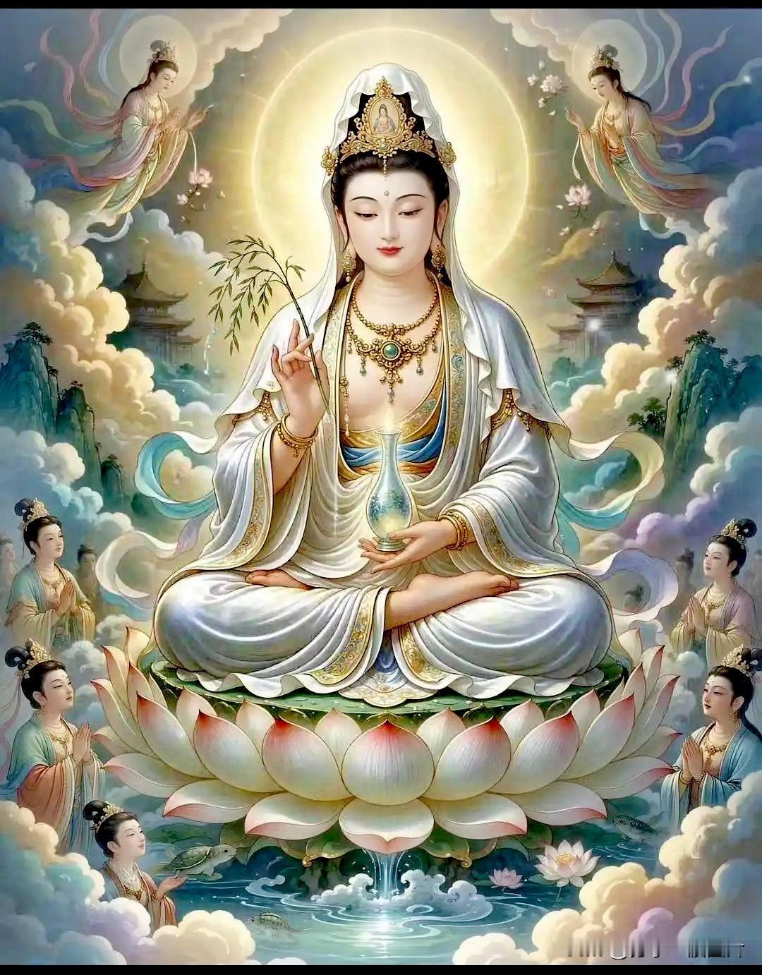 杨柳垂枝消尘厄，
净瓶注水佑平安。
