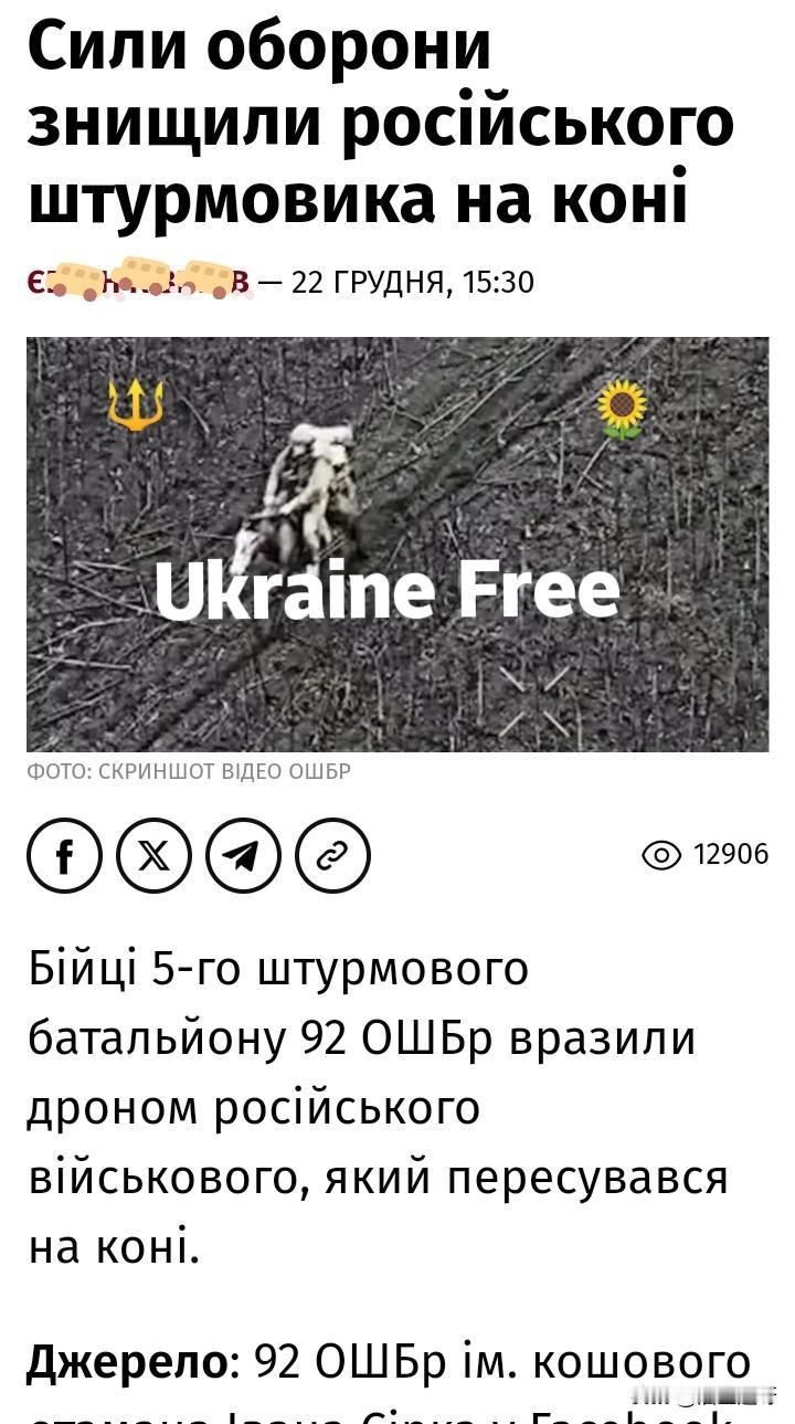 俄罗斯可真是越打越先进了，俄军骑着🐴在战场上飞奔，结果就是被乌军消灭。
这就是