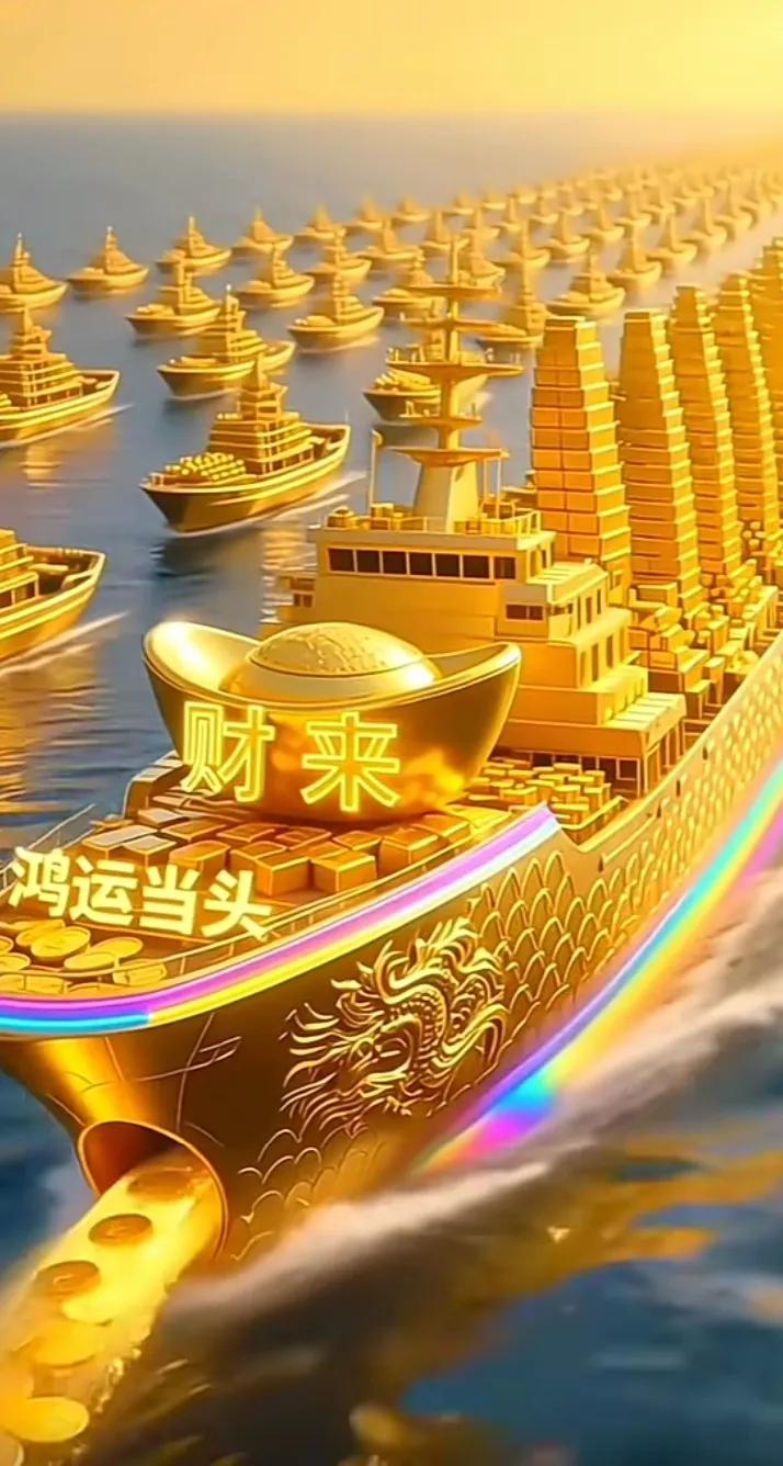 金船破浪驶来
船头“财来”金元宝
熠熠闪光
“鸿运当头”鎏金大字
耀眼夺目
身后