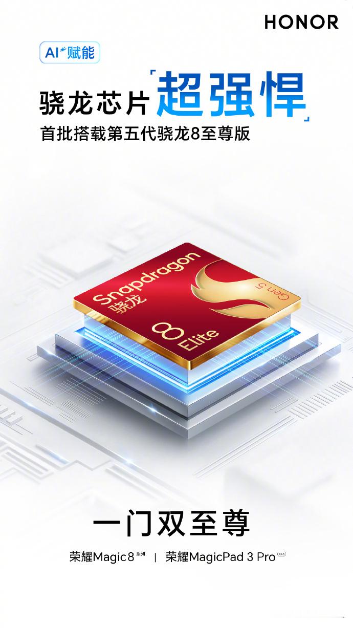 荣耀Magic8系列与荣耀MagicPad3Pro将首批搭载第五代骁龙8至尊版 