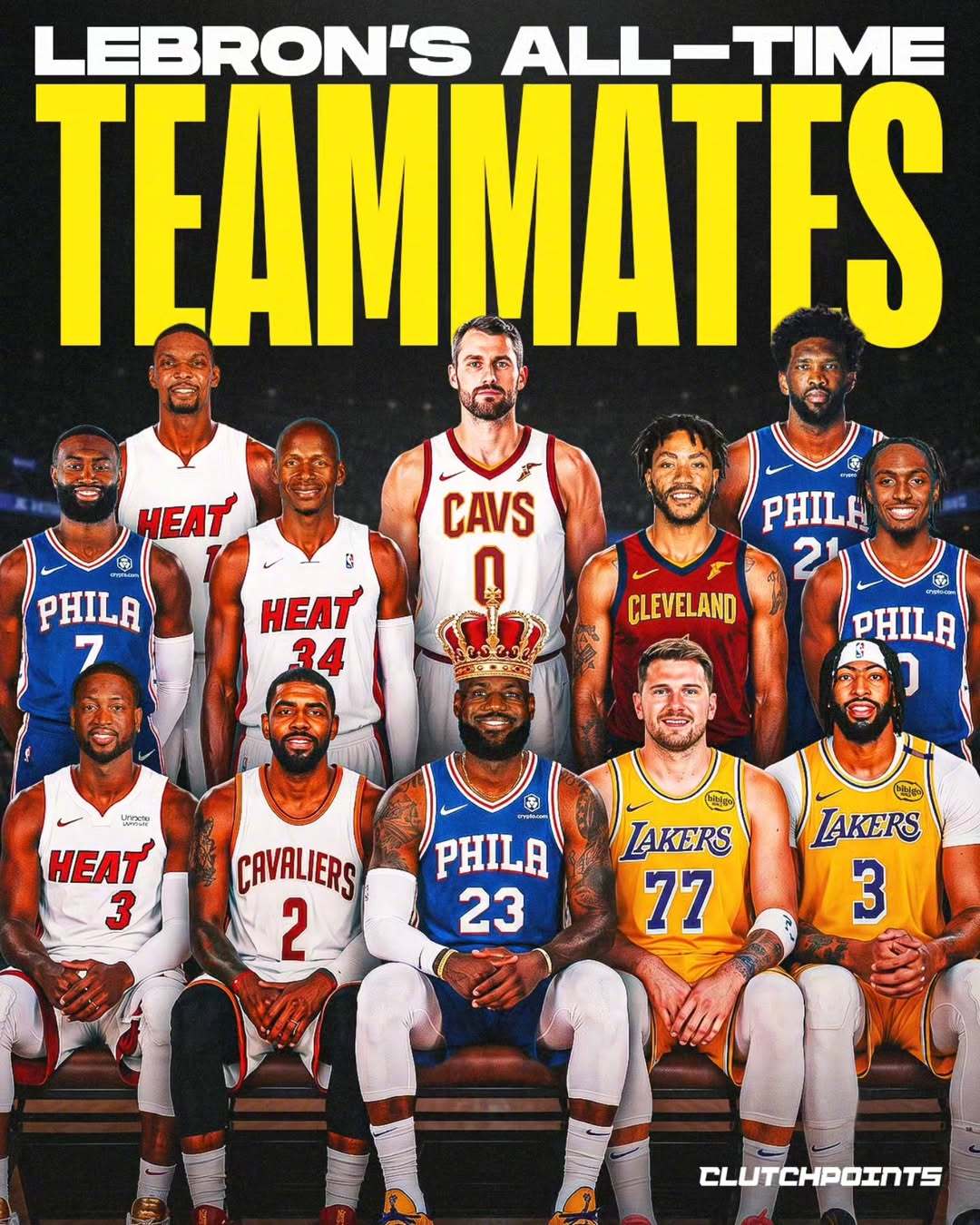 Clutchpoints列出的詹姆斯生涯最佳队友。这11人中，除了雷阿伦还有罗斯