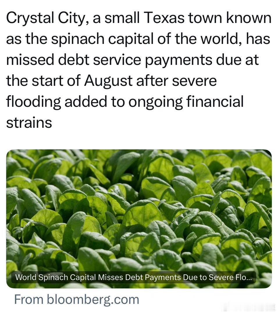 Texas菠菜生产基地，八月未能及时支付债务因为一直财务负担沉重、最近又遭遇洪水