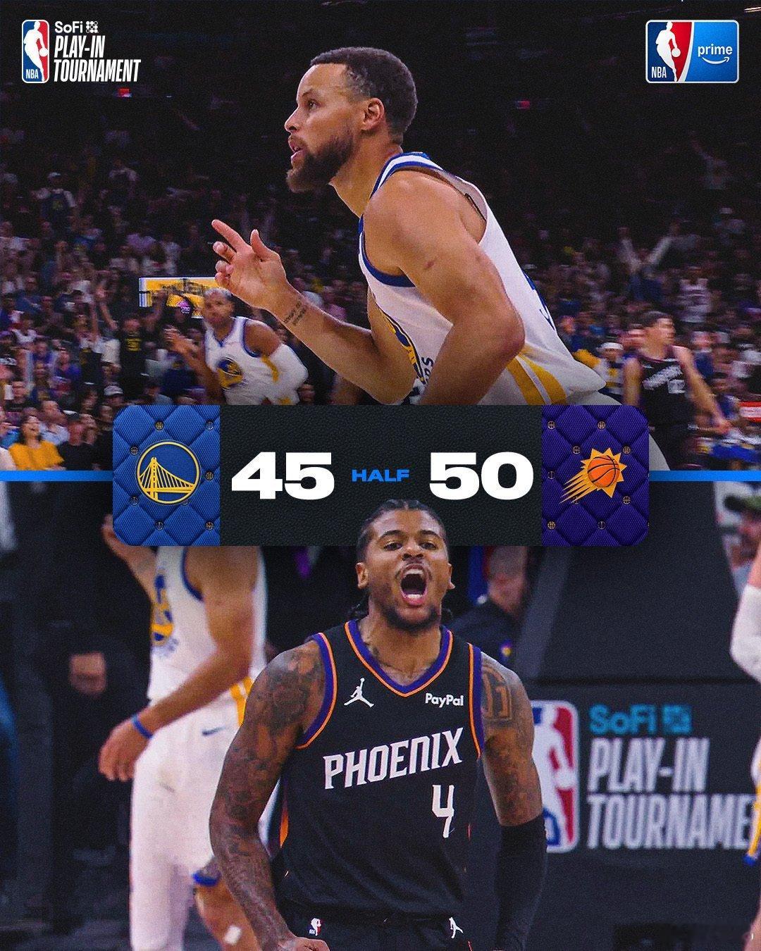 半场领先5分杰伦7中4的三分，14分狄龙9中2，8分NBA