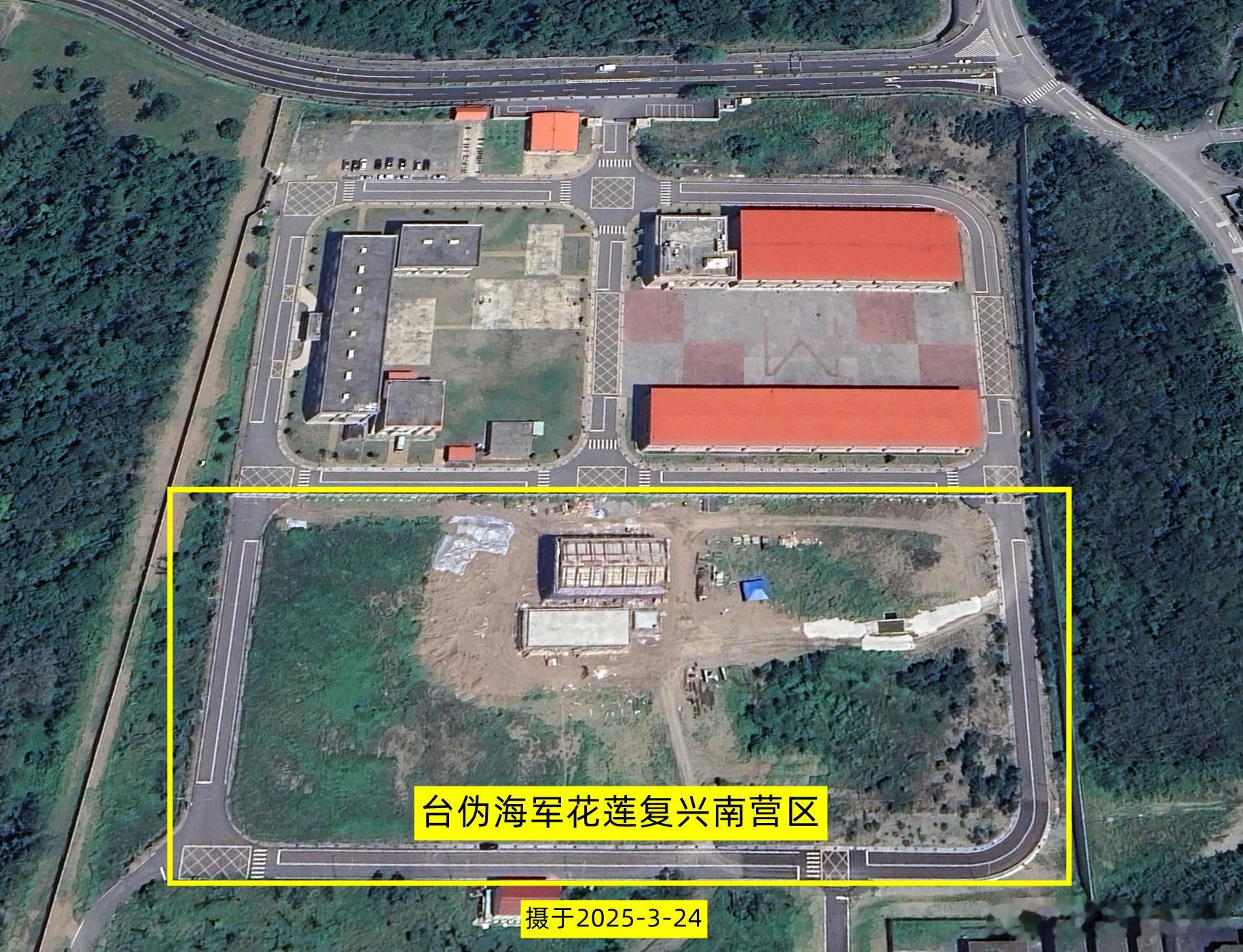 台湾军事信息 从卫星图看台伪海军花莲新建的反舰导弹营区。根据卫星图可判断，台伪海