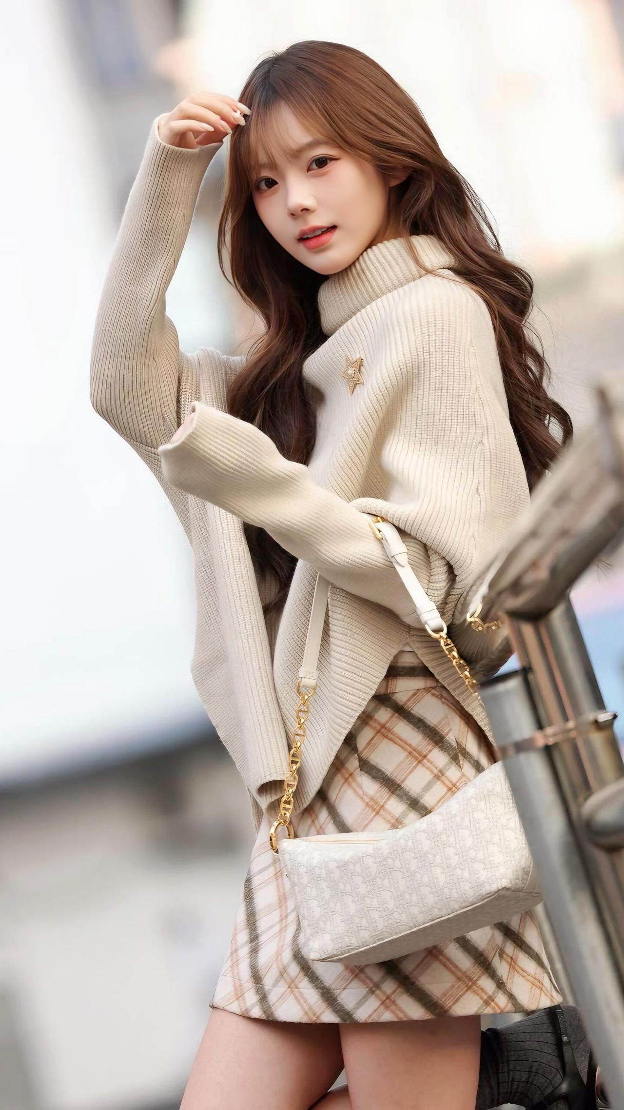 冬日穿搭指南：米色毛衣+格子裙，温暖又时尚！