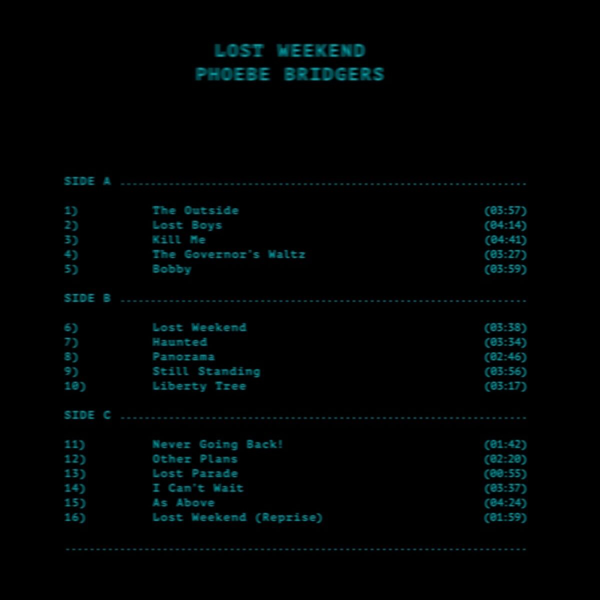 Phoebe Bridgers 第三张个人专辑『Lost Weekend』曲目列