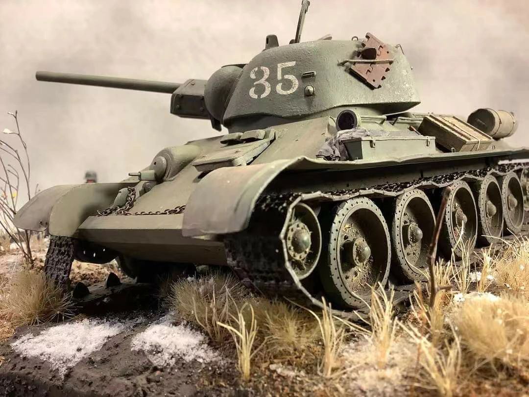 东线模型，被德军占领的战壕和T-34/76