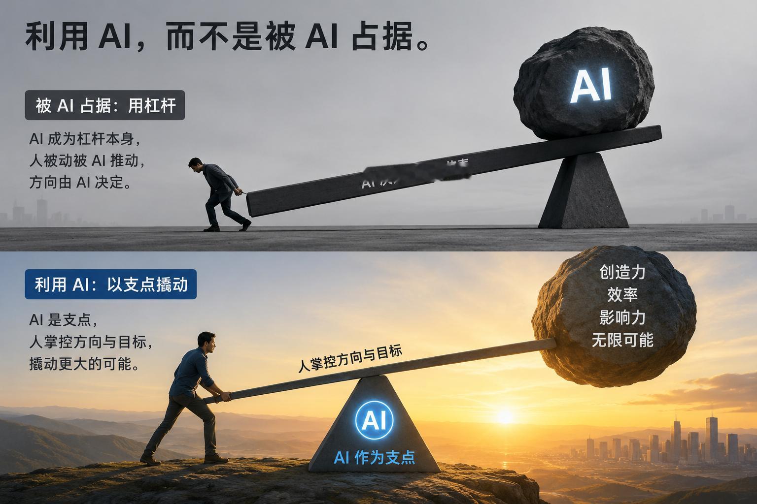 利用 AI，而不是被 AI 占据。AI 是支点，而不是杠杆本身。 