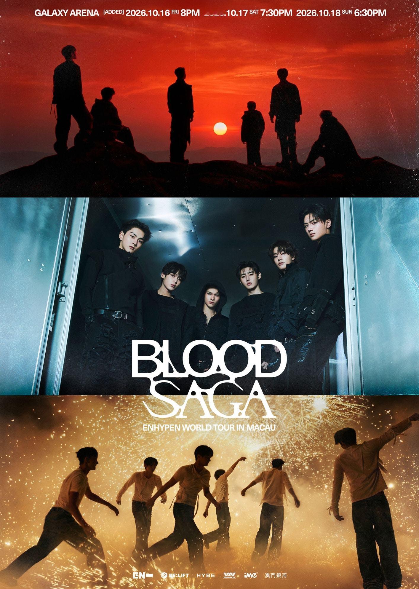 ENHYPEN世界巡演《BLOOD SAGA》中国澳门场追加场次10月16日~1