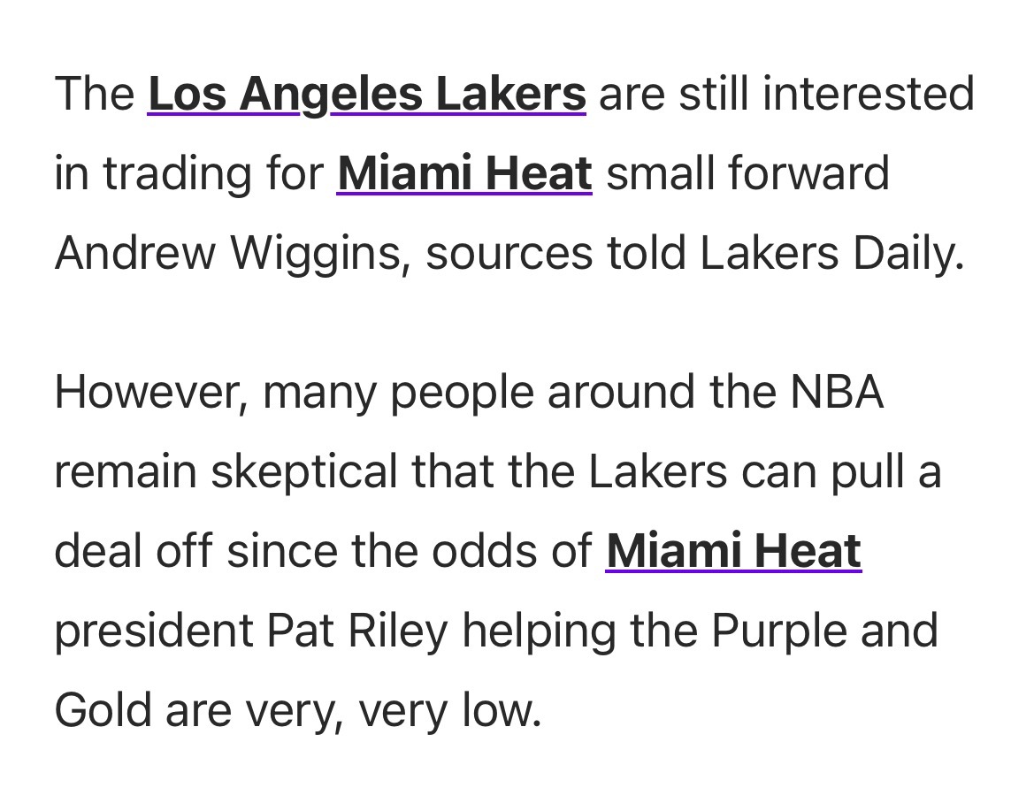 Lakers Daily：湖人队仍有意通过交易得到迈阿密热火队小前锋安德鲁-维金