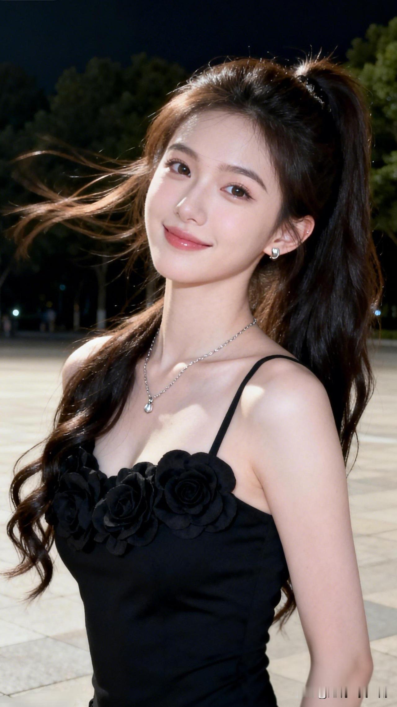 月色如水，美人如画。吸引男人的女性魅力是什么 夜晚的少女，黑裙玫瑰，优雅动人