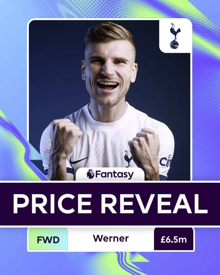 #FPL#公布了Werner的身价：6.5m。在2023年6月5号最后一次更新身