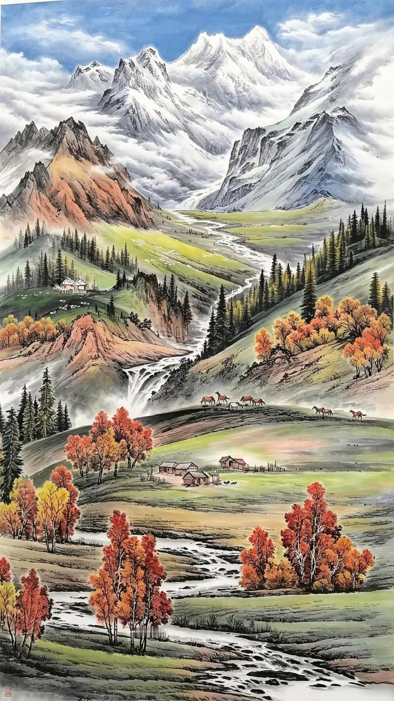 祁连牧歌。国画山水谁说国画不 创作者中心 创作灵感 山水新国风山水画