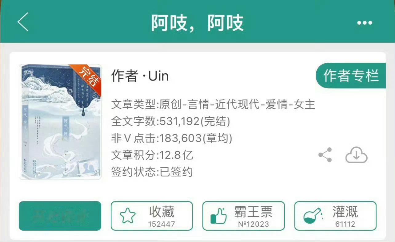 小说推荐：《阿吱，阿吱》 作者:uin简评：聪慧娇俏女主vs少年气满满男主，前世