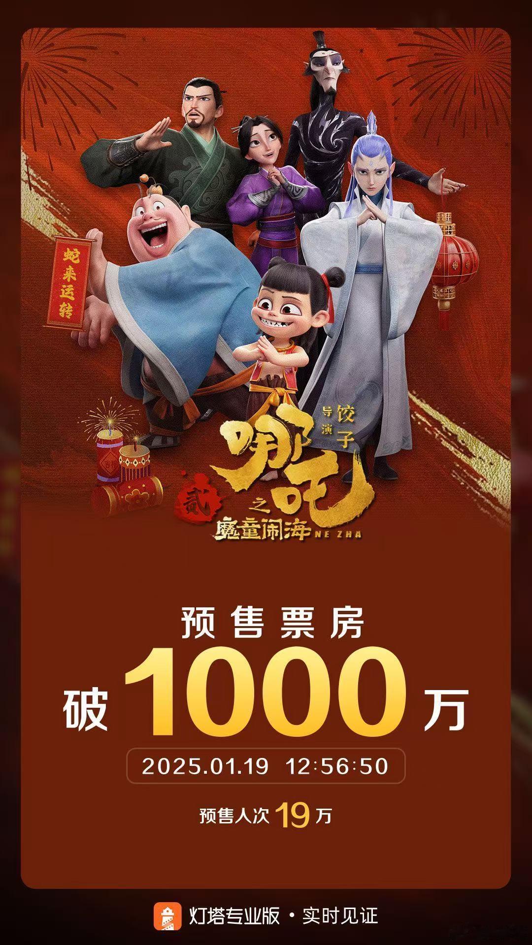 哪吒之魔童闹海预售破1000万  预售票数突破1000万，《哪吒2》再度燃爆影迷