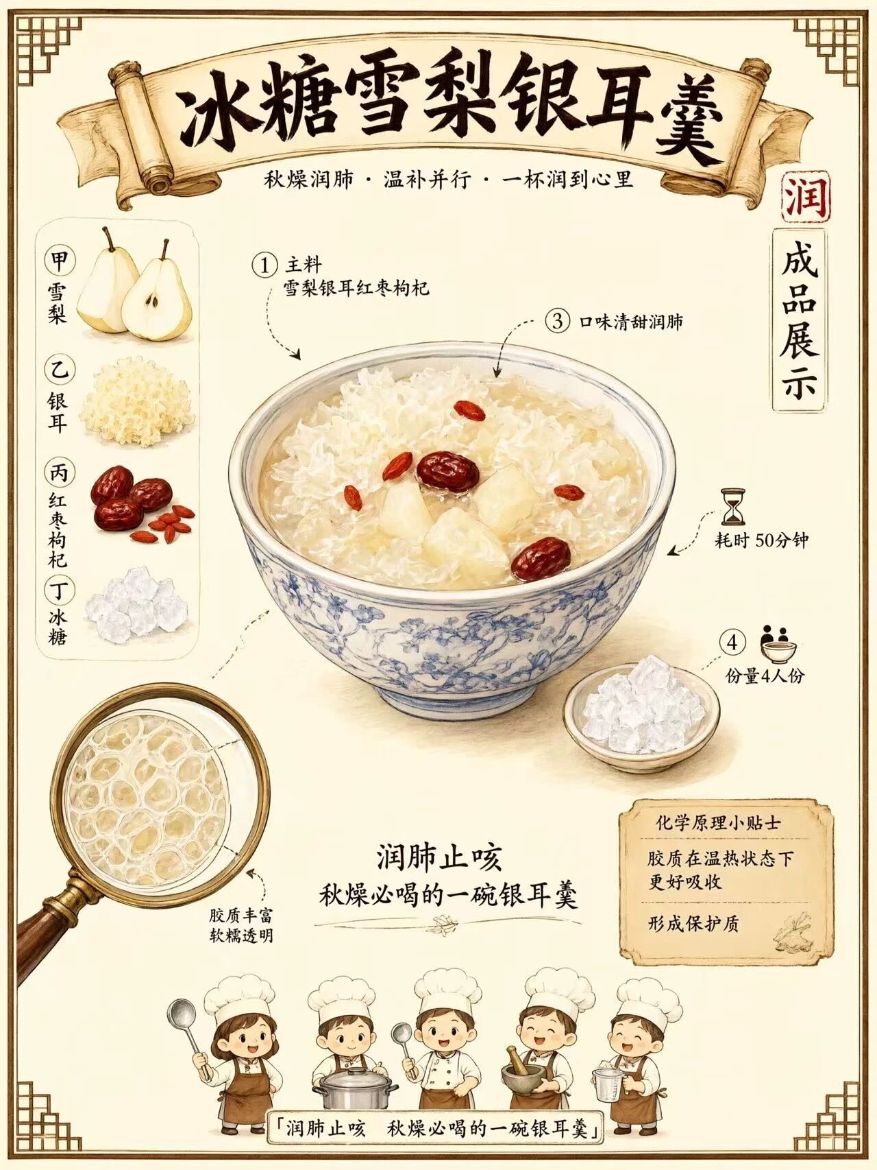 一碗冰糖雪梨银耳羹，润肺止咳喝出好气色立秋过后，空气开始变得干燥，嗓子干、皮肤干