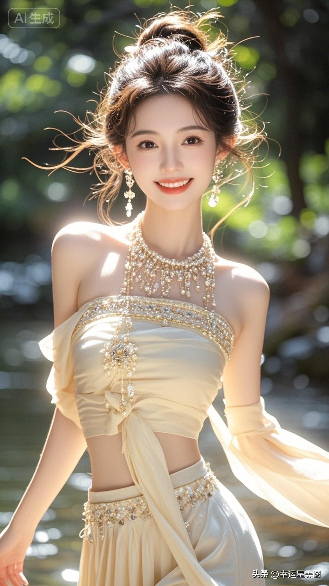 惊艳的东方美人，古风服饰与自然背景完美融合，宛如画中仙子。