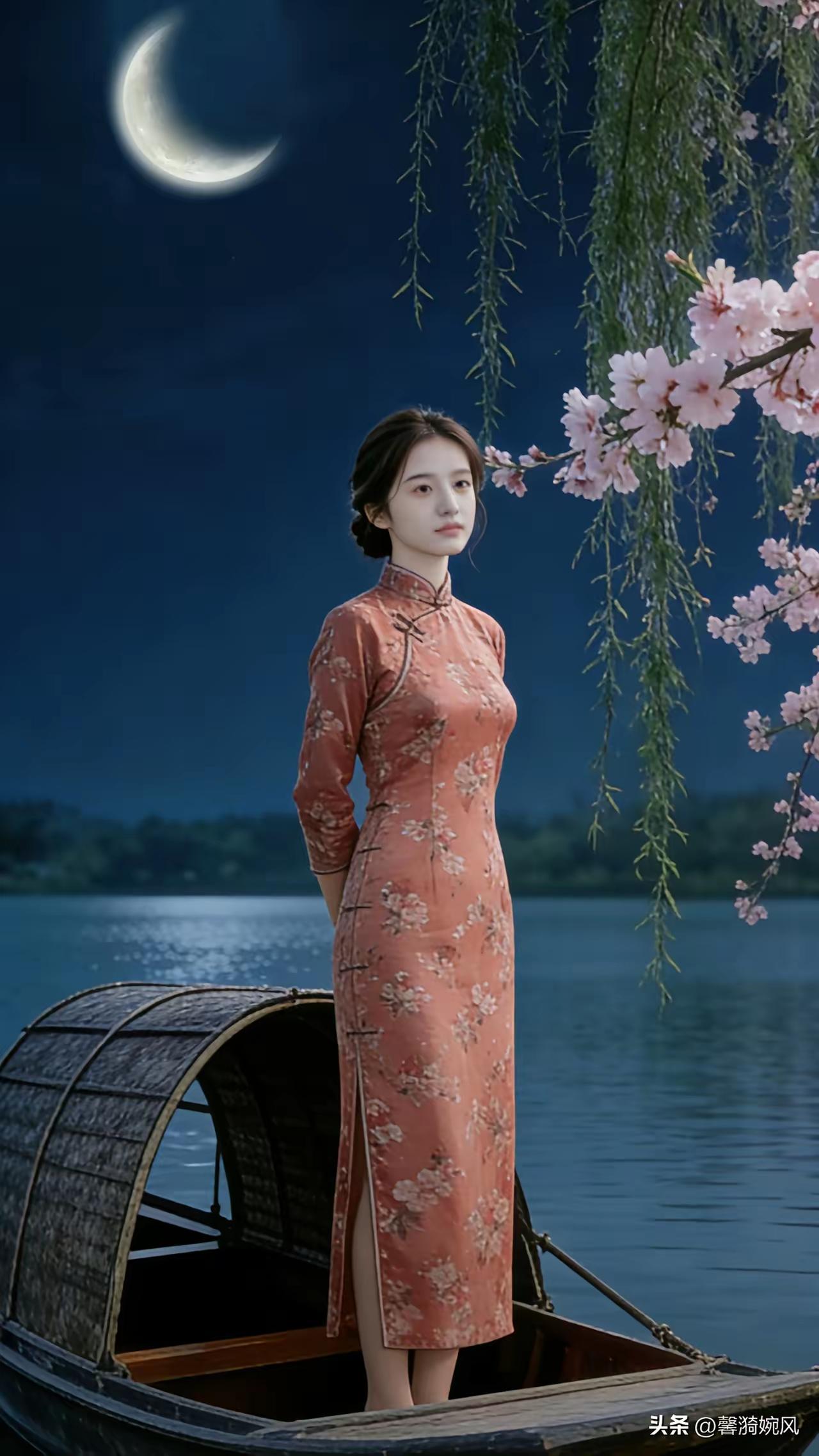 四块玉·月半弯
柳渡舟，月如钩，
孤影船头夜寒透。
旧路重行忆难丢。
念未休，意