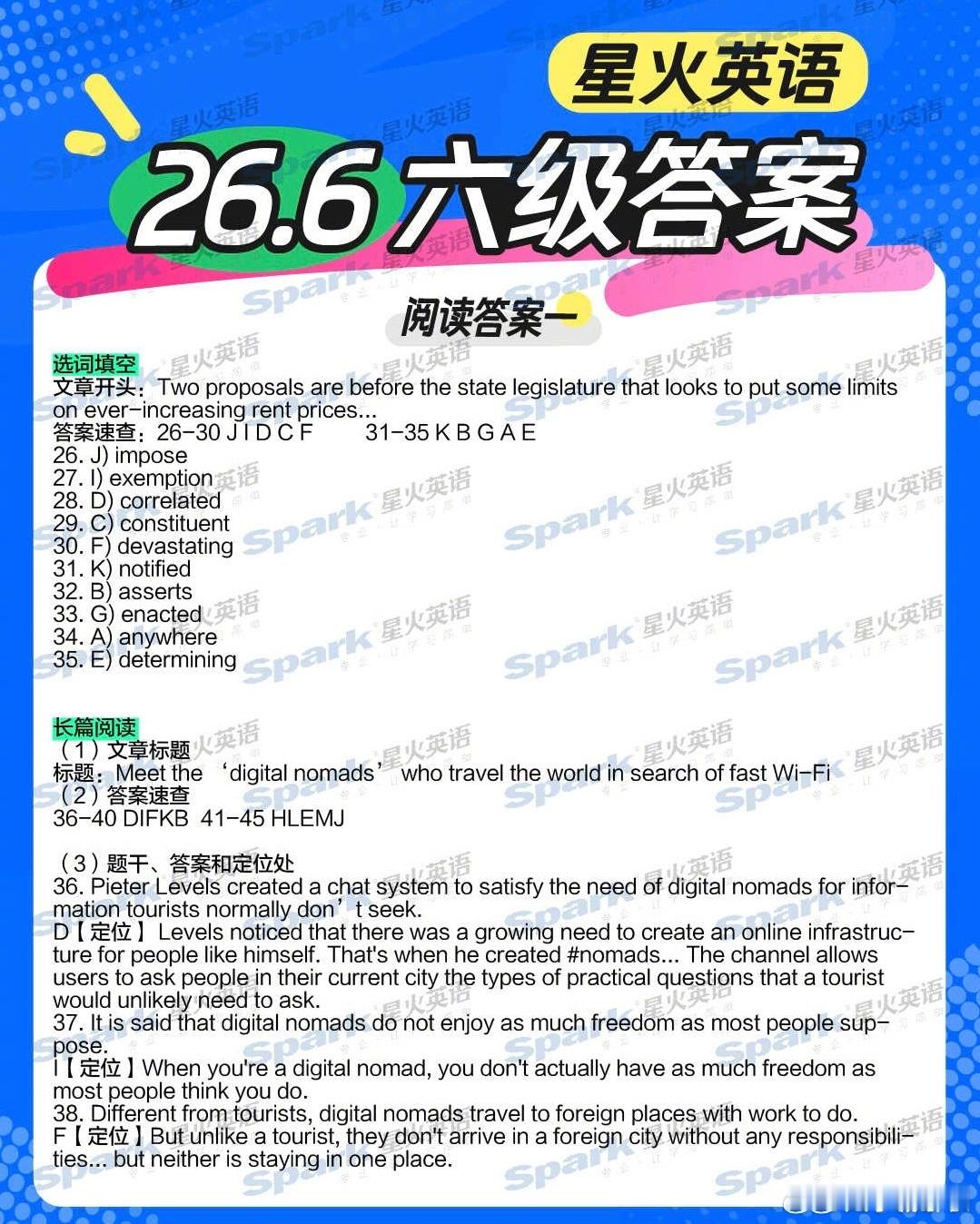 英语六级 阅读答案刚刚出炉！你们感觉能拿多少分？ 祝考四六级的小伙伴都过过过 