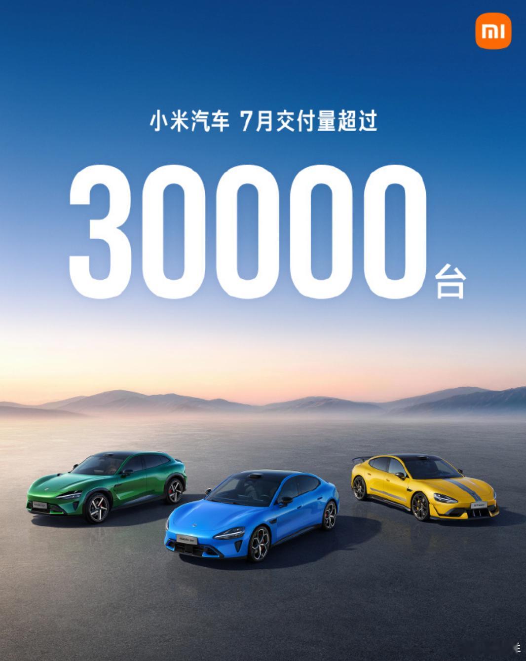 每月最先更新交付数据的车企都是小米，七月交付稳定突破三万台。 